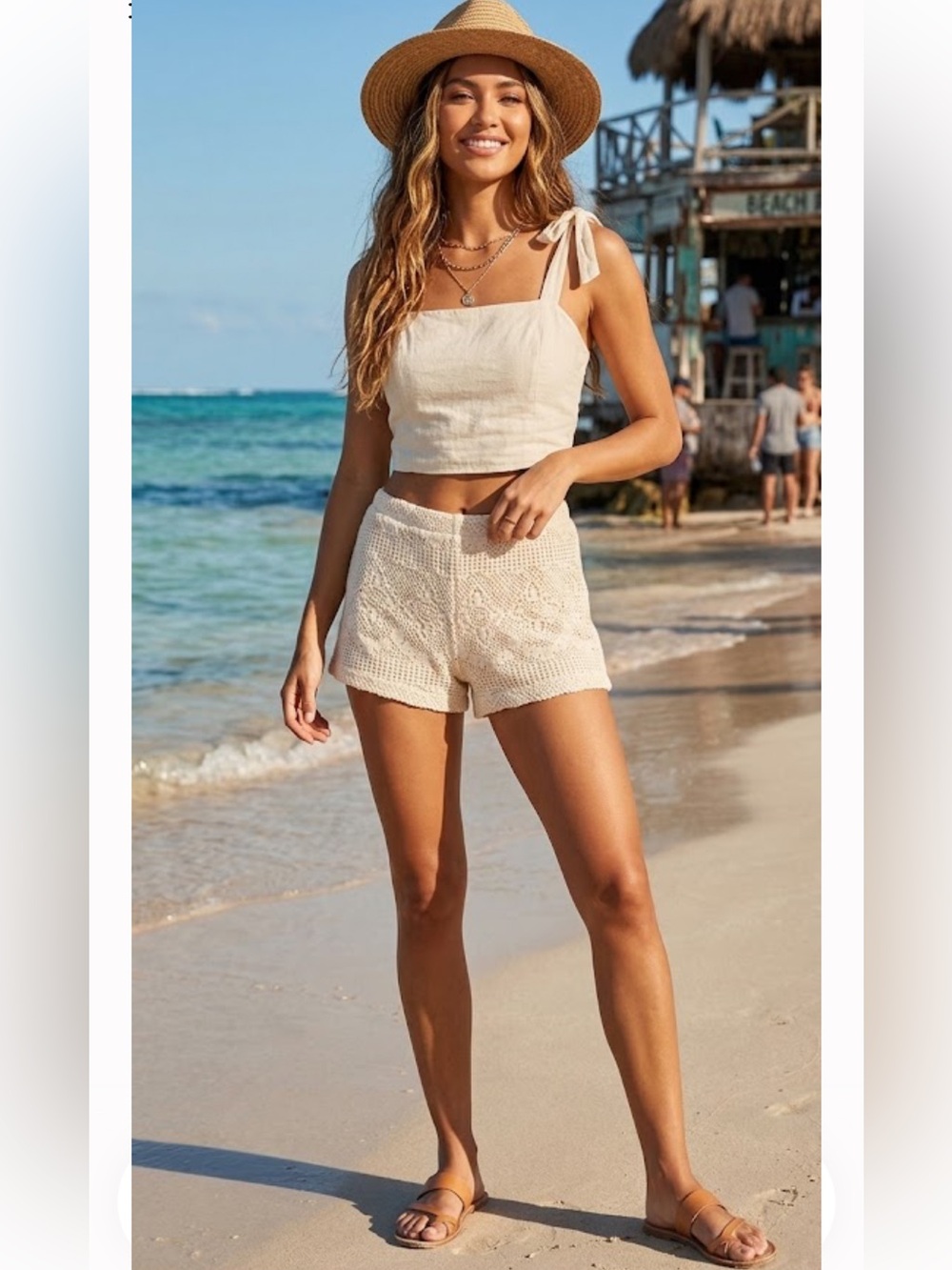 12th Tribe Cream Crochet Lace Boyshorts Short